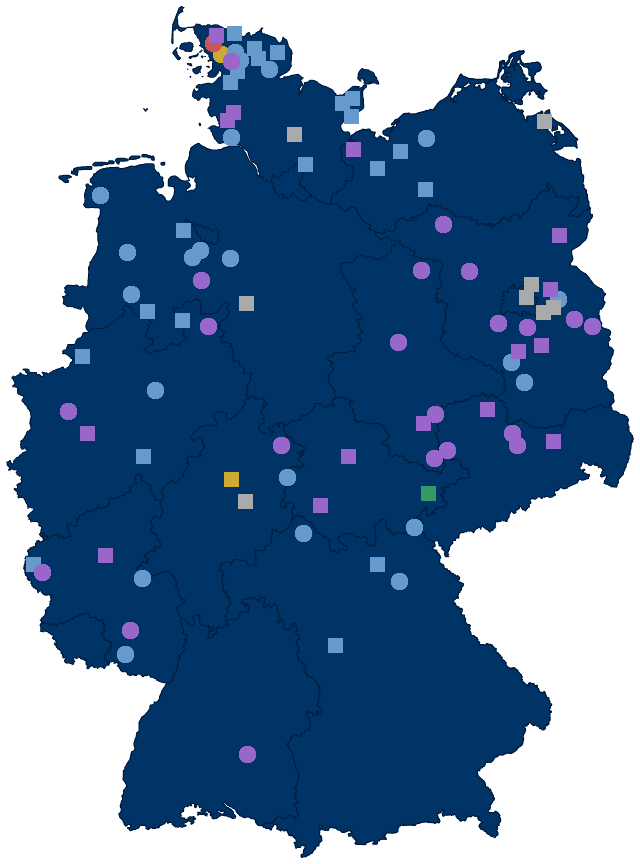 Deutschlandkarte mit Projektstandorten